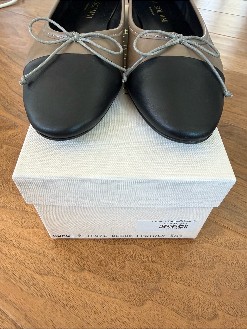 A. Soliani Taupe and Black Cap Toe Ballet Flat - Picture 5 of 5